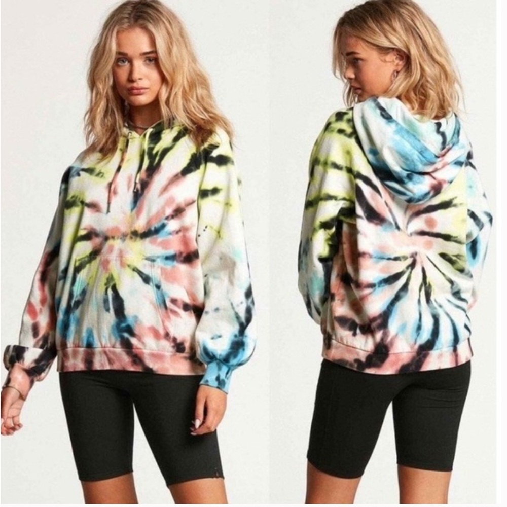 Volcom Women’s Pullover Hoodie Galactic Stone Tie Dye Raglan Sleeve Beachy Sz M